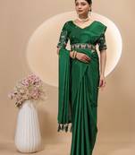Green chinon silk saree with embrodery work blouse and waist belt