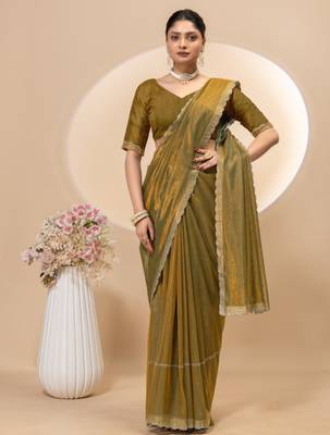 Gold twill net saree with siroski work and blouse 3