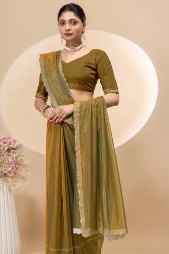 Gold twill net saree with siroski work and blouse