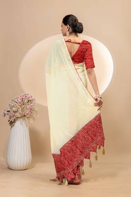 Cream georgette saree with siroski work and bandhni print pallu and blouse 3