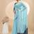 Sky blue georgette saree with siroski work and bandhni print pallu and blouse