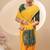 Yellow georgette saree with siroski work and bandhni print pallu and blouse