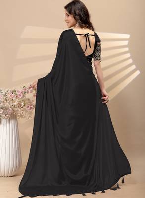 Black chinon silk saree with embrodery work blouse and waist belt 4