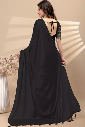 Black chinon silk saree with embrodery work blouse and waist belt