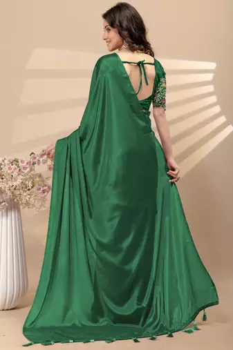 Green chinon silk saree with embrodery work blouse and waist belt