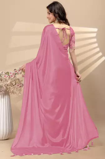 Pink chinon silk saree with embrodery work blouse and waist belt