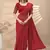 Red chinon silk saree with embrodery work blouse and waist belt