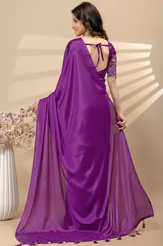 Wine chinon silk saree with embrodery work blouse and waist belt