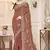 Brown color heavy coding zarkan embroidered work satin silk saree sari