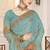 Sky blue color heavy coding zarkan embroidered work satin silk saree sari