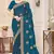 Teal blue color heavy coding zarkan embroidered work satin silk saree sari