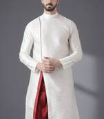 White embroidered dupion silk kurta