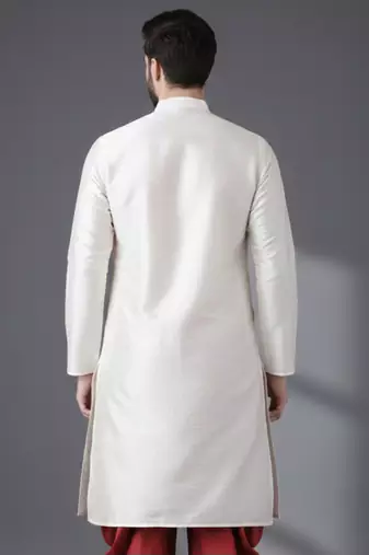 White embroidered dupion silk kurta