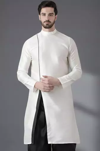 White embroidered dupion silk kurta