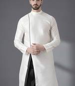 White embroidered dupion silk kurta