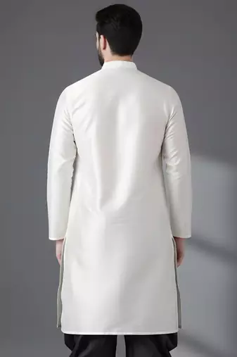 White embroidered dupion silk kurta