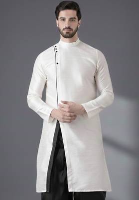 White embroidered dupion silk kurta 1