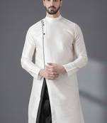 White embroidered dupion silk kurta