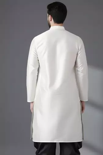 White embroidered dupion silk kurta