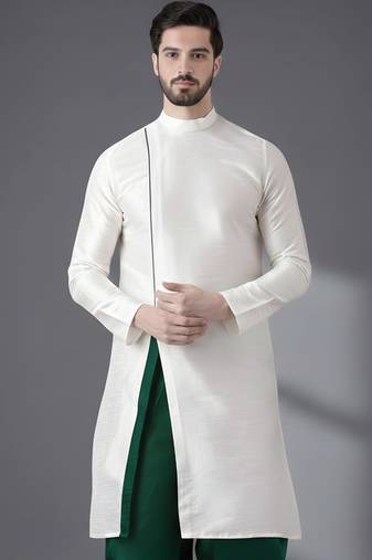 White embroidered dupion silk kurta