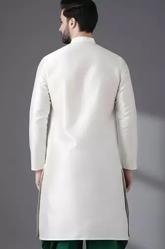 White embroidered dupion silk kurta