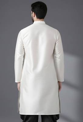 White embroidered dupion silk kurta 2