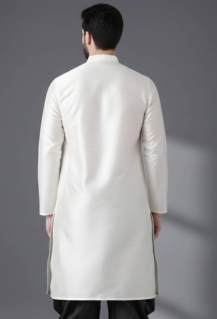 White embroidered dupion silk kurta