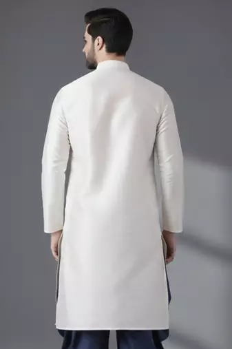 White embroidered dupion silk kurta