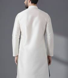 White embroidered dupion silk kurta