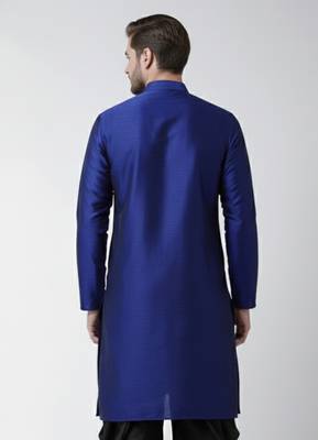 Royal blue embroidered dupion silk kurta 2