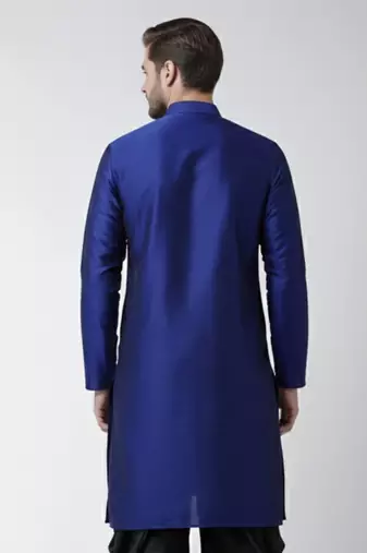 Royal blue embroidered dupion silk kurta