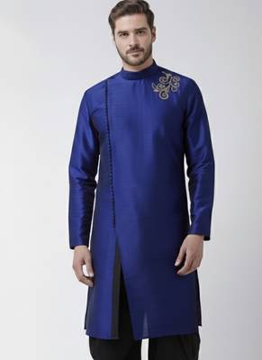 Royal blue embroidered dupion silk kurta 1