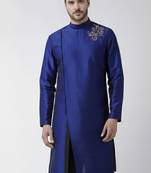 Royal blue embroidered dupion silk kurta