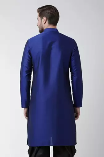 Royal blue embroidered dupion silk kurta