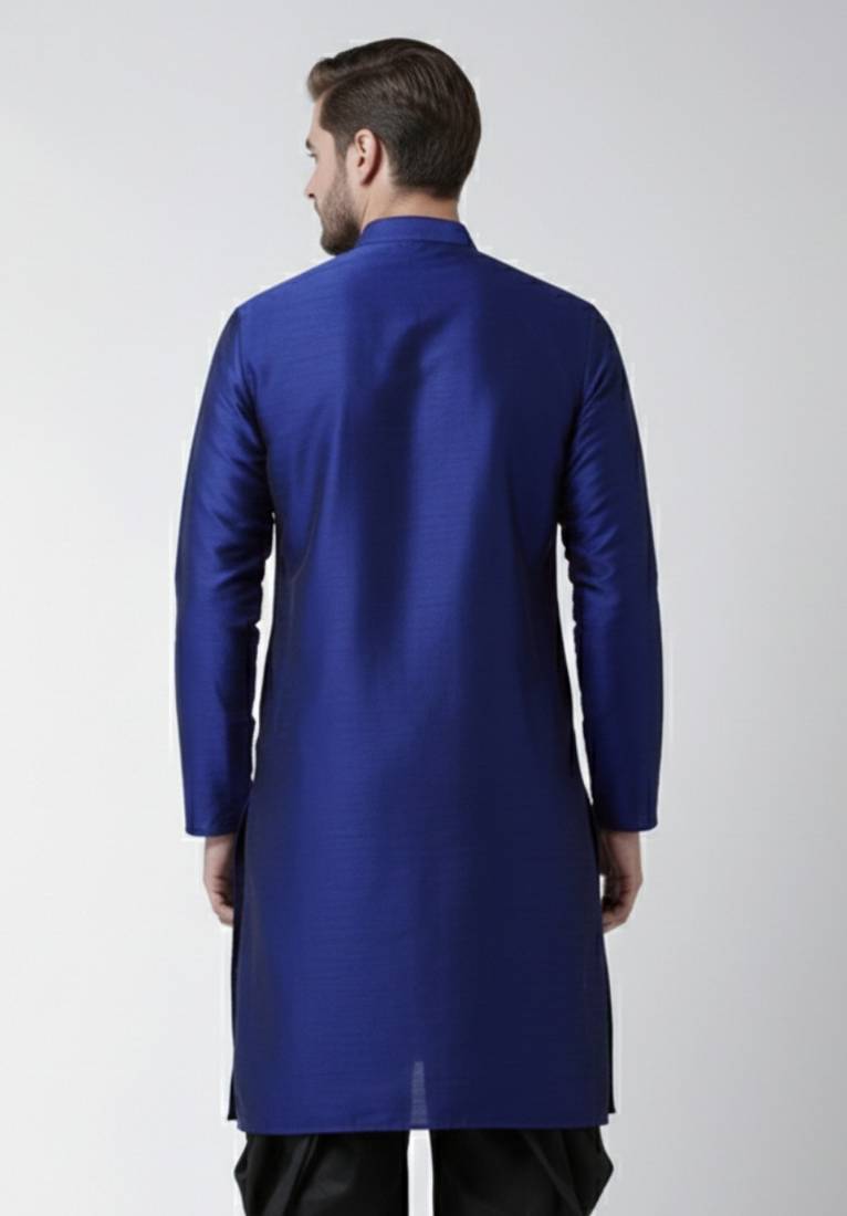 Royal blue embroidered dupion silk kurta