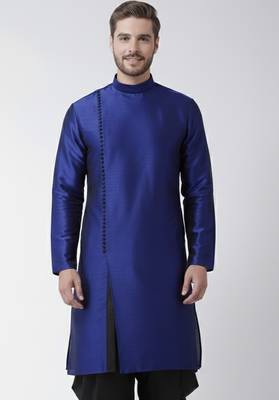 Royal blue embroidered dupion silk kurta 1