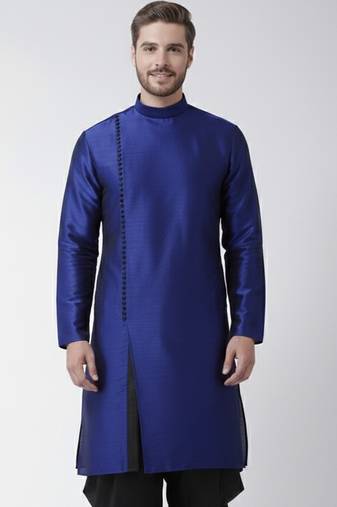 Royal blue embroidered dupion silk kurta