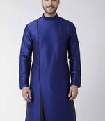 Royal blue embroidered dupion silk kurta