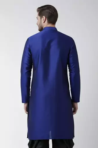 Royal blue embroidered dupion silk kurta