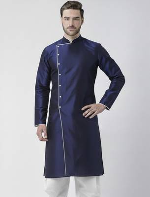 Navy embroidered dupion silk kurta 1