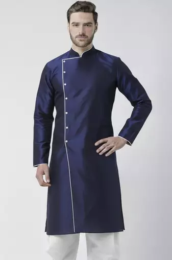 Navy embroidered dupion silk kurta