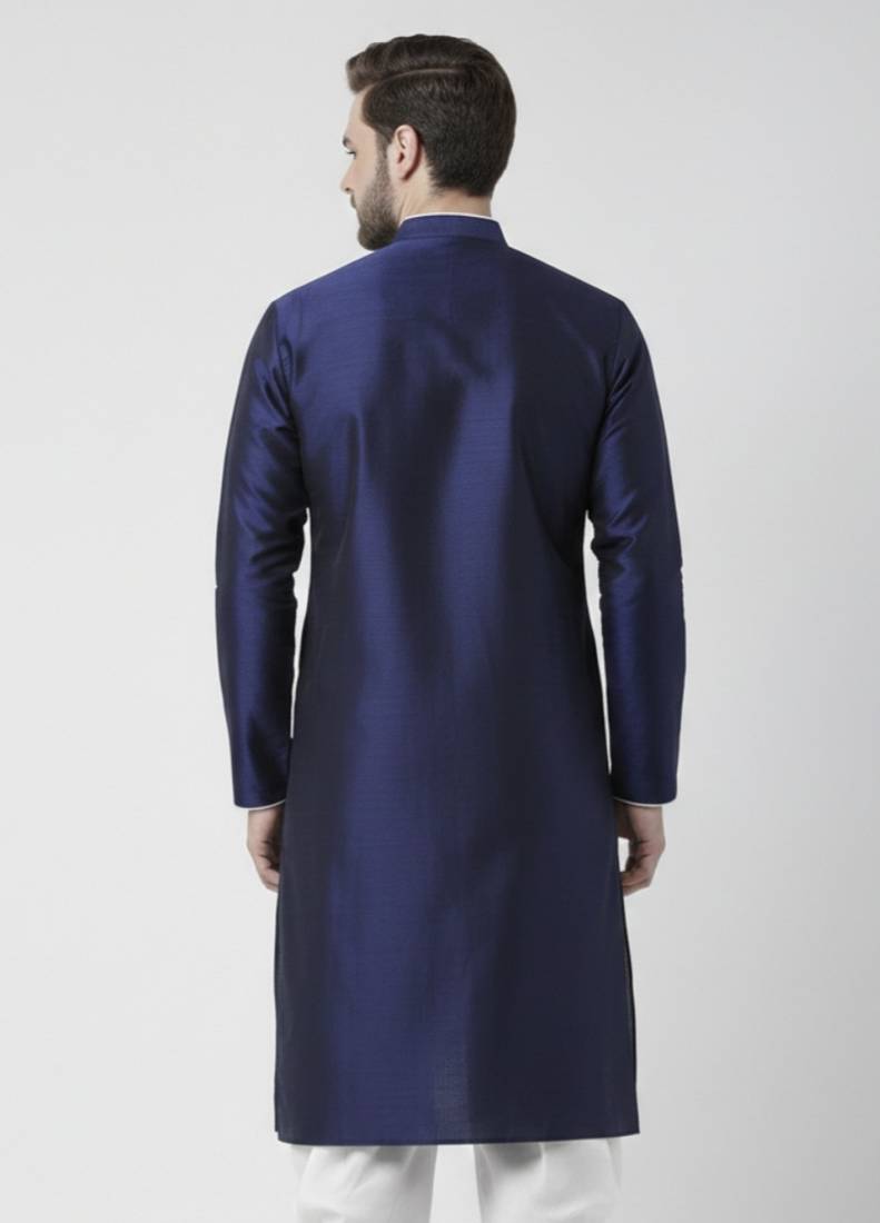 Navy embroidered dupion silk kurta