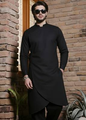 Black embroidered cotton kurta 1