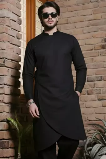 Black embroidered cotton kurta