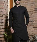 Black embroidered cotton kurta