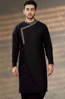 Black embroidered cotton kurta 1