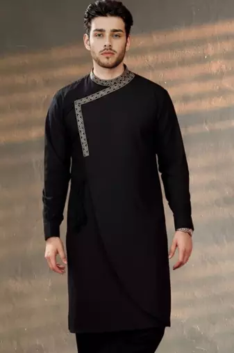 Black embroidered cotton kurta