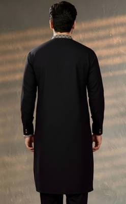 Black embroidered cotton kurta 2