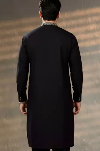 Black embroidered cotton kurta