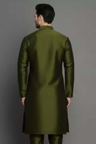 Mehndi embroidered dupion silk kurta